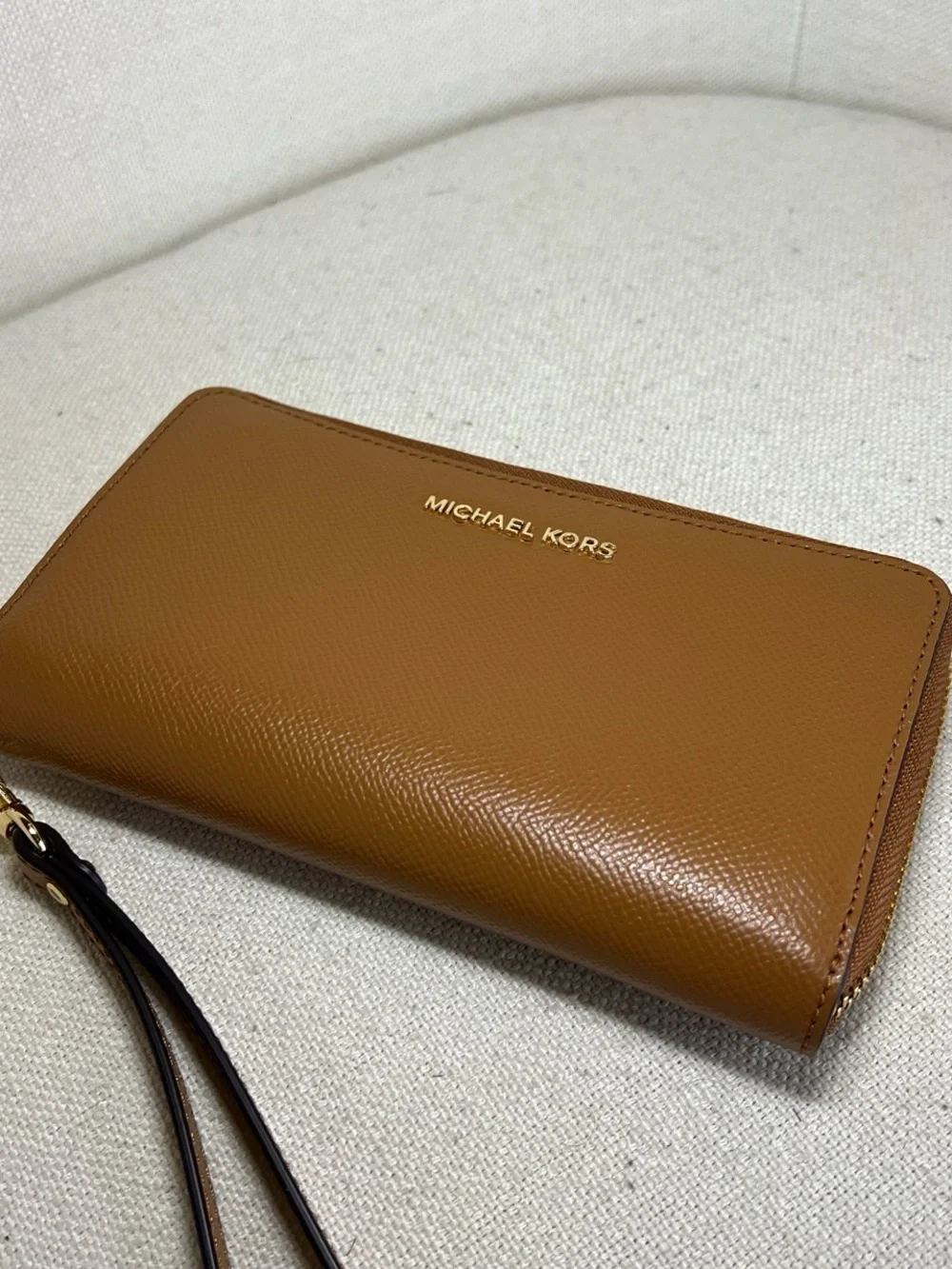 Michael Kors Cognac Saffiano Zip Wristlet